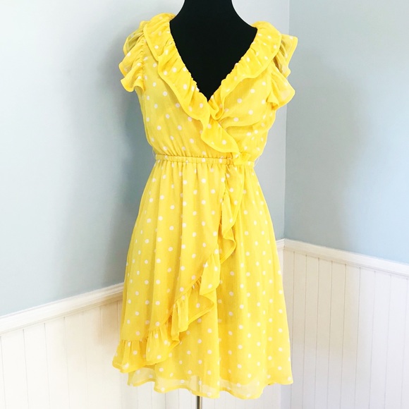 yellow and white polka dot dress